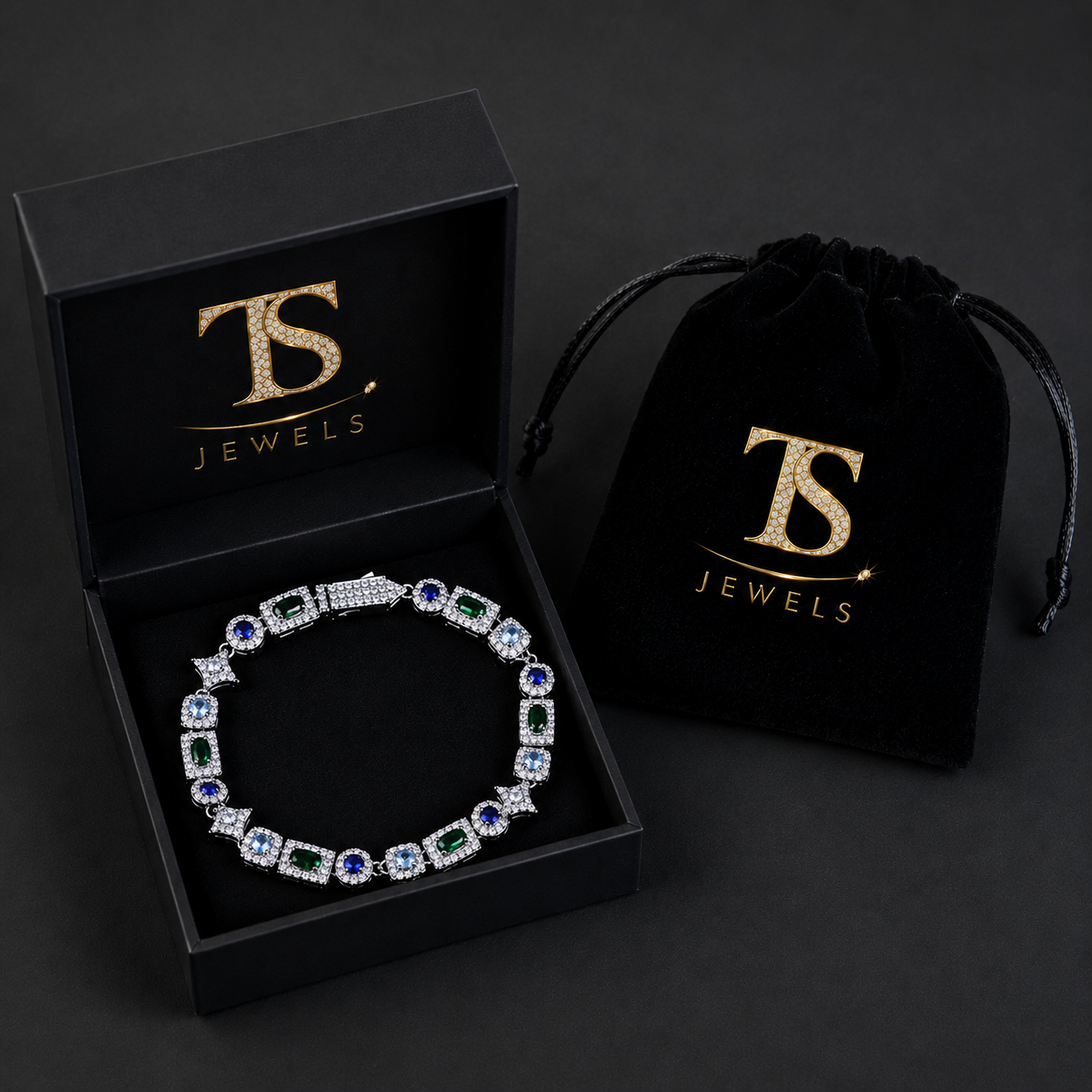 6MM RECTANGULAR TENNIS BRACELET – GREEN &amp; BLUE