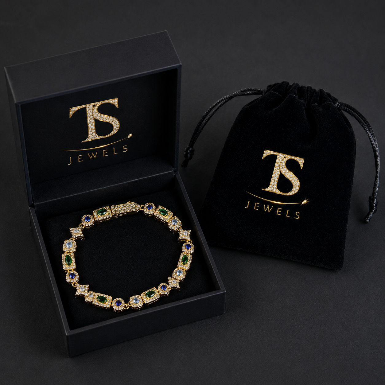 6MM RECTANGULAR TENNIS BRACELET – GREEN &amp; BLUE