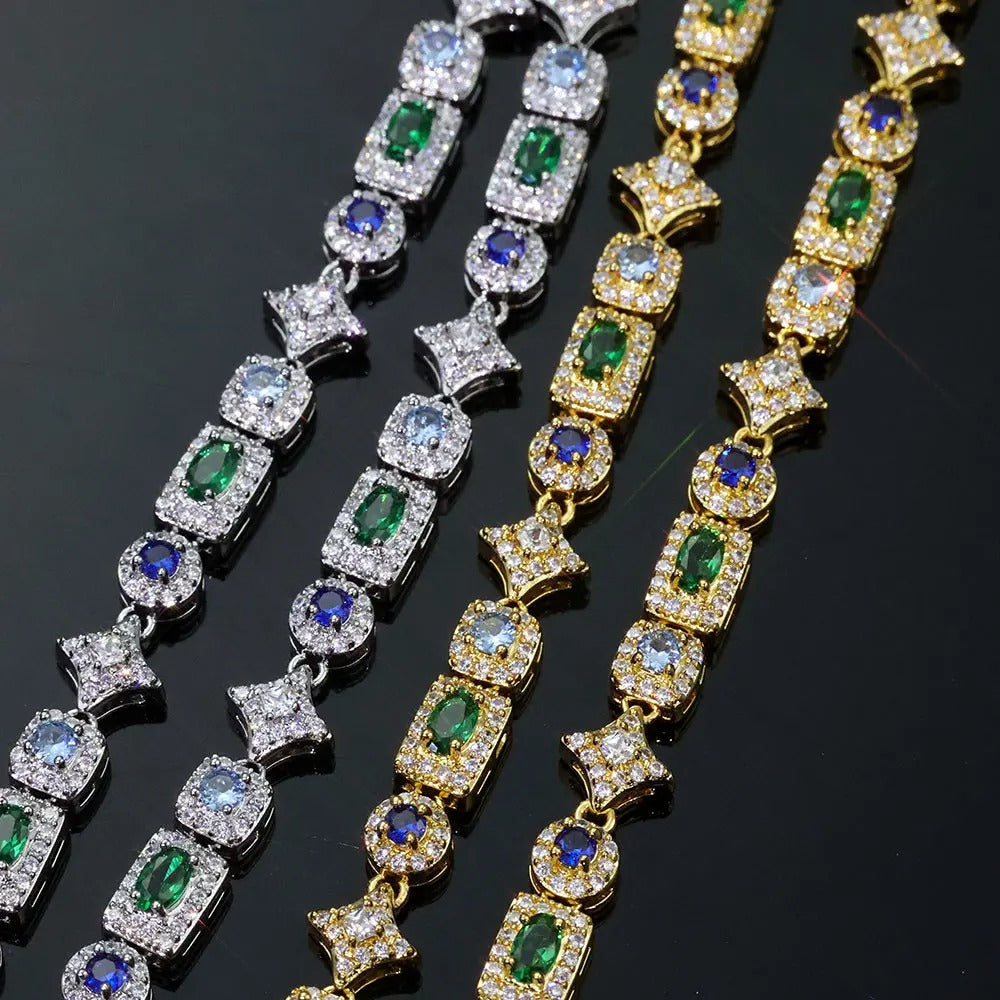 6MM RECTANGULAR TENNIS BRACELET – GREEN &amp; BLUE