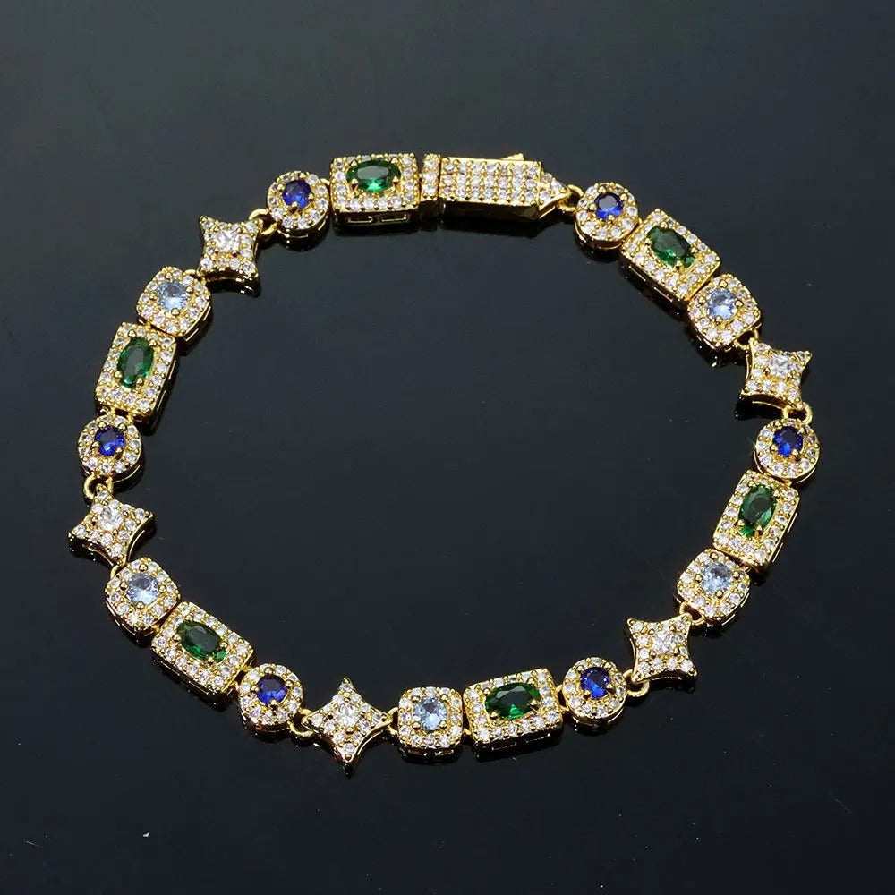 6MM RECTANGULAR TENNIS BRACELET – GREEN &amp; BLUE