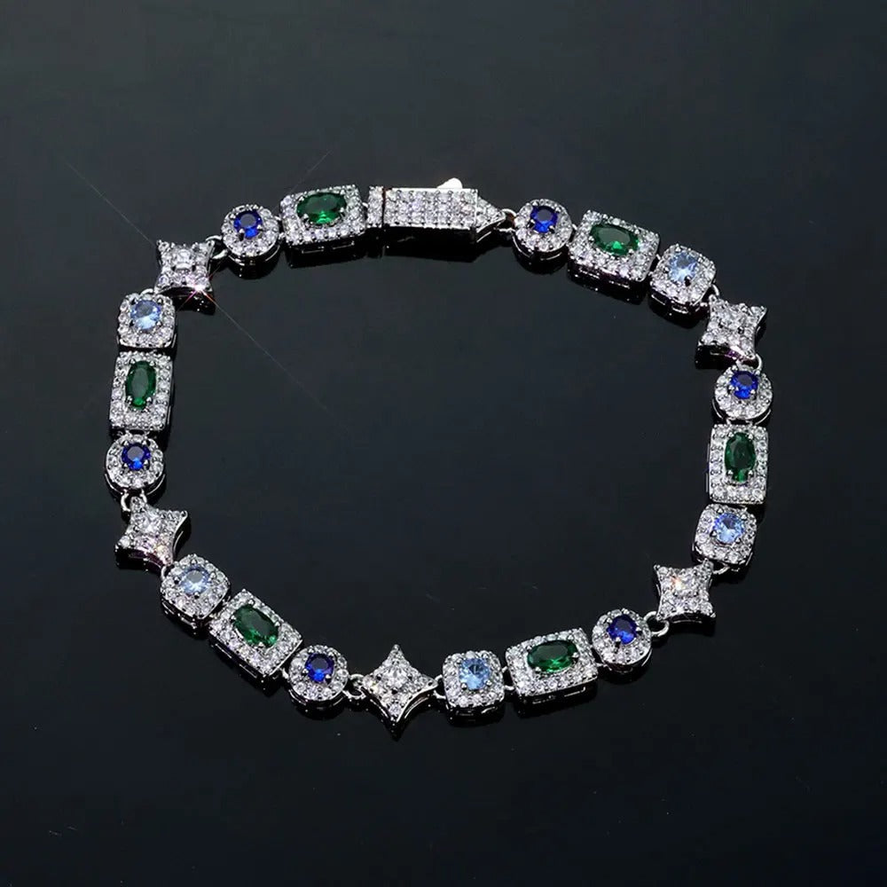 6MM RECTANGULAR TENNIS BRACELET – GREEN &amp; BLUE